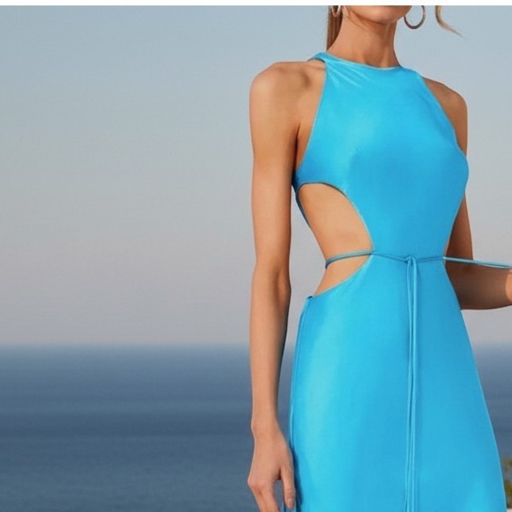 Alexis M Lune Dress Sapphire Blue Maxi Cutout Resort Disco Evening Gown NEW